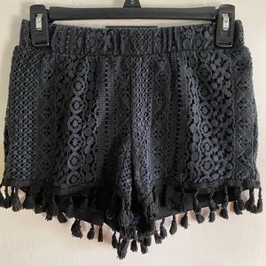 Rue 21 Black Lace and Tasseled Dolphin Shorts